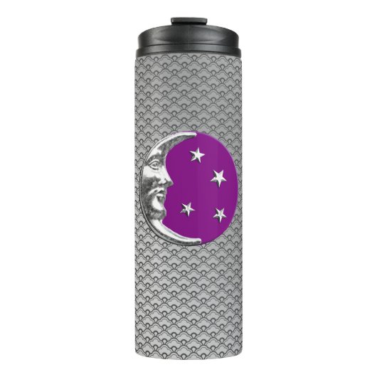 Art Deco Moon en Stars, Turquoise & Silver Thermosbeker (Voorkant)
