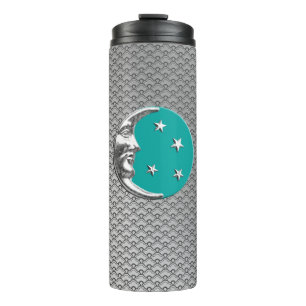 Art Deco Moon en Stars, Turquoise & Silver Thermosbeker