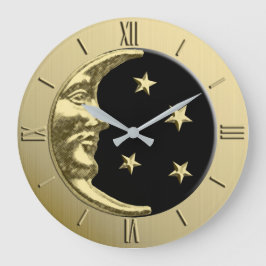Art Deco Moon en Stars - zwart en goud Grote Klok