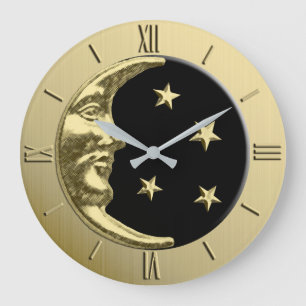 Art Deco Moon en Stars - zwart en goud Grote Klok