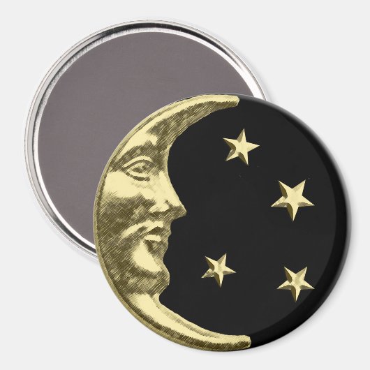 Art Deco Moon en Stars - zwart en goud Magneet (Voorkant / Achterkant)