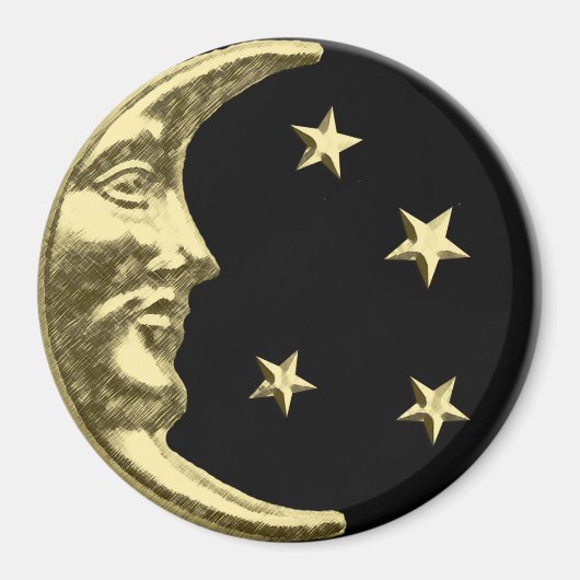 Art Deco Moon en Stars - zwart en goud Magneet (Voorkant)
