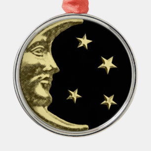 Art Deco Moon en Stars - zwart en goud Metalen Ornament