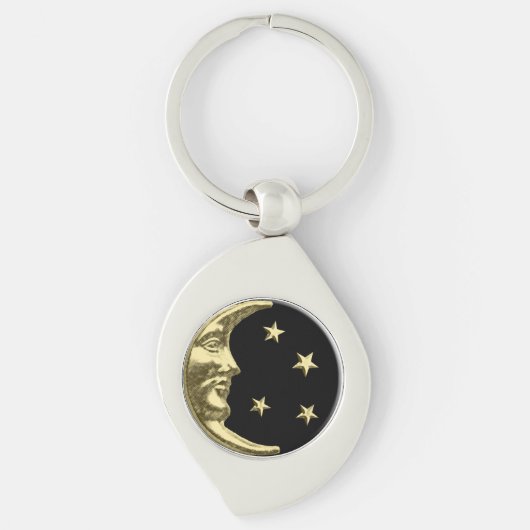 Art Deco Moon en Stars - zwart en goud Sleutelhanger (Voorkant)