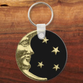Art Deco Moon en Stars - zwart en goud Sleutelhanger (Voorkant)
