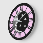 Art Deco Moon en Stars - zwart, roze en zilver Grote Klok (Hoek)