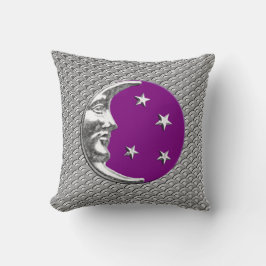 Art Deco Moon en sterren - Amethyst Paars & Silver Kussen