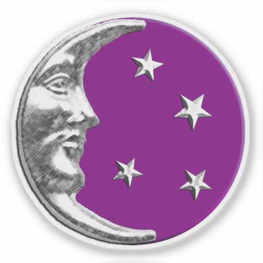 Art Deco Moon en sterren - Amethyst Paars & Silver Sticker (Voorkant)