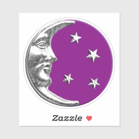Art Deco Moon en sterren - Amethyst Paars & Silver Sticker (Vel)