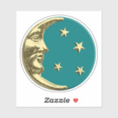 Art Deco Moon en sterren - Blauwgroen en goud Sticker (Vel)