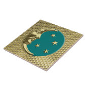 Art Deco Moon en sterren - Blauwgroen en goud Tegeltje (Zijkant)