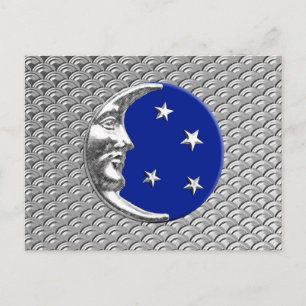 Art Deco Moon en sterren - Cobalt Blue en Silver Briefkaart