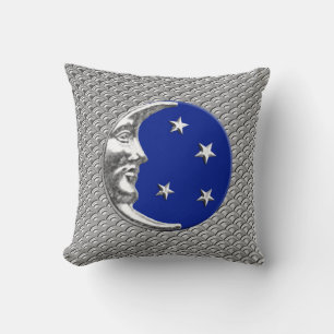Art Deco Moon en sterren - Cobalt Blue en Silver Kussen