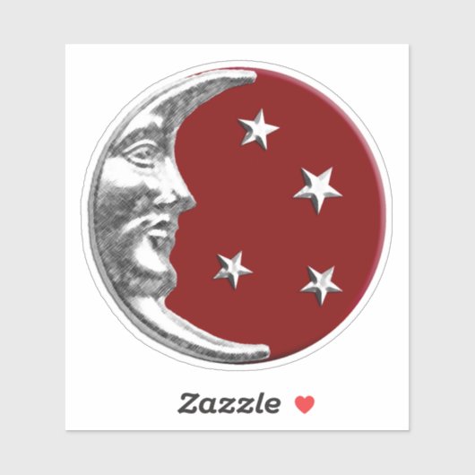 Art Deco Moon en sterren - Donkerrood en zilver Sticker (Vel)