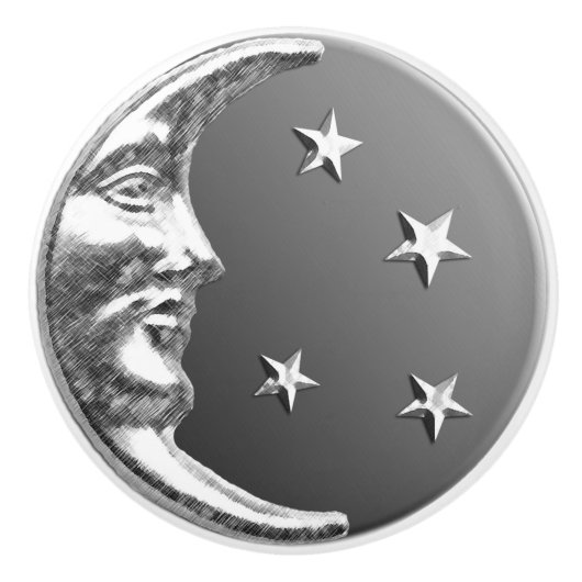Art Deco Moon en sterren - Grijs / Grijs en Zilver Keramische Knop (Voorkant)