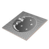 Art Deco Moon en sterren - Grijs / Grijs en Zilver Tegeltje (Zijkant)