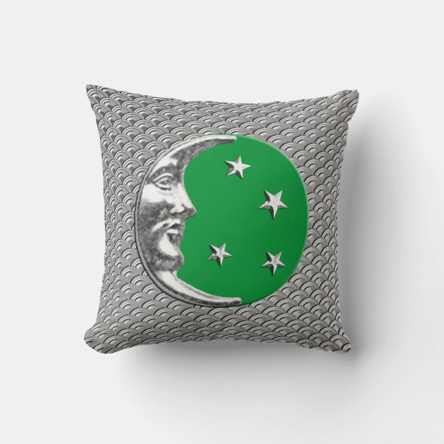 Art Deco Moon en sterren - Jade Green en Silver Kussen (Voorkant)