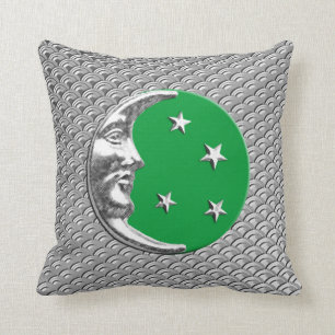 Art Deco Moon en sterren - Jade Green en Silver Kussen