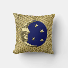 Art Deco Moon en sterren - Navy Blue en Gold Kussen