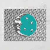 Art Deco Moon en sterren - Turquoise & Silver Briefkaart (Voorkant)