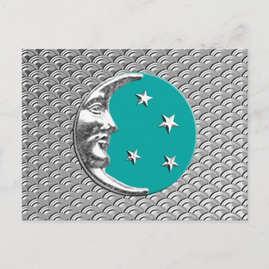 Art Deco Moon en sterren - Turquoise & Silver Briefkaart (Voorkant)