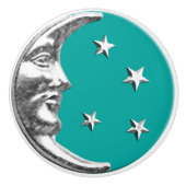Art Deco Moon en sterren - Turquoise & Silver Keramische Knop (Voorkant)