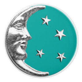 Art Deco Moon en sterren - Turquoise & Silver Keramische Knop