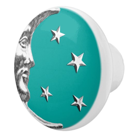 Art Deco Moon en sterren - Turquoise & Silver Keramische Knop (Rechts)