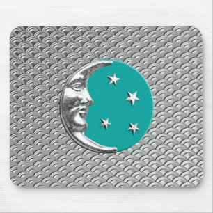 Art Deco Moon en sterren - Turquoise & Silver Muismat