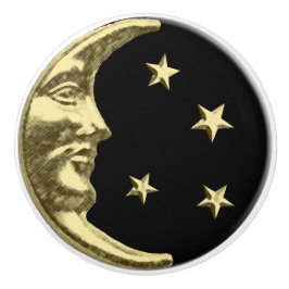 Art Deco Moon en sterren - Zwart en goud Keramische Knop