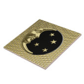 Art Deco Moon en sterren - Zwart en goud Tegeltje (Zijkant)