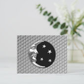 Art Deco Moon en sterren - Zwart en zilver Briefkaart (Staand voorkant)