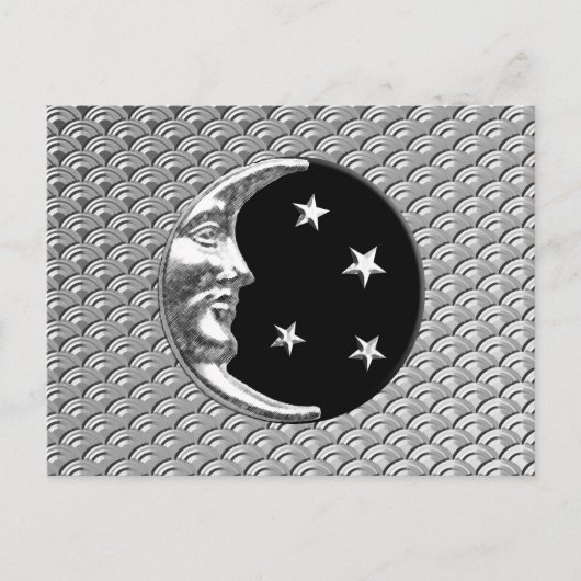 Art Deco Moon en sterren - Zwart en zilver Briefkaart (Voorkant)