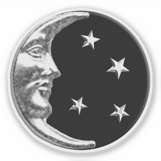 Art Deco Moon en sterren - Zwart en zilver Sticker (Voorkant)