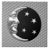 Art Deco Moon en sterren - Zwart en zilver Tegeltje (Voorkant)