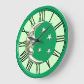 Art Deco Moon Face - Jade Green en Silver Grote Klok (Hoek)