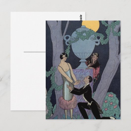 Art Deco Moonlight Love Triangle Post Card Briefkaart (Voorkant / Achterkant)