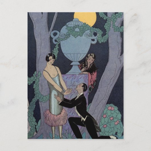 Art Deco Moonlight Love Triangle Post Card Briefkaart (Voorkant)