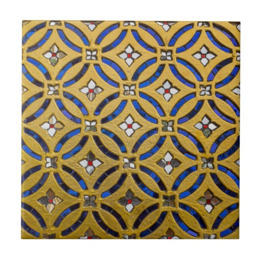 Art Deco Mosaic Tiled Gold en Blue Tegeltje (Voorkant)