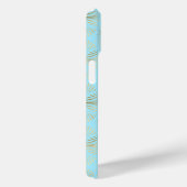 Art Deco motief, goud & lichtblauw, naam in script Case-Mate iPhone Case (Achterkant / Rechts)
