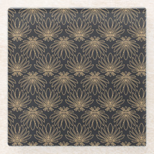 Art Deco motief met gouden bloemmotieven  Glazen Onderzetter