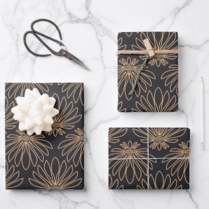 Art Deco motief met gouden bloemmotieven  Inpakpapier Vel