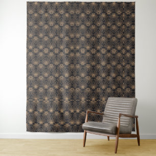 Art Deco motief met gouden bloemmotieven  Wandkleed