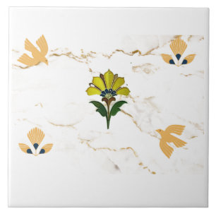 Art deco motieven op faux marble look tegeltje
