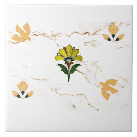 Art deco motieven op faux marble look tegeltje (Voorkant)