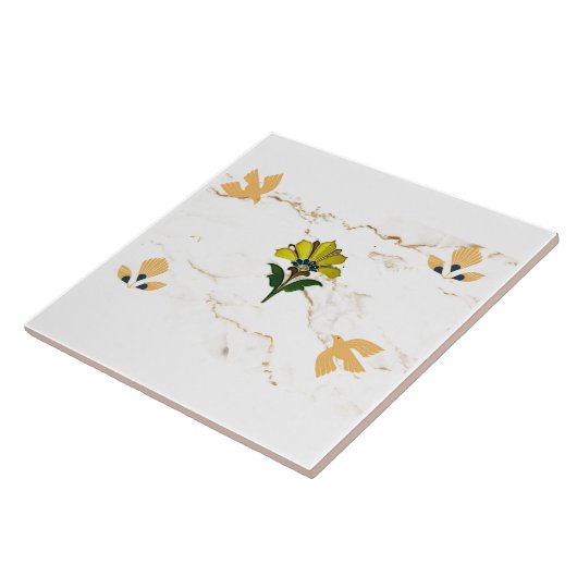 Art deco motieven op faux marble look tegeltje (Zijkant)