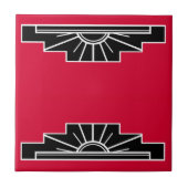 Art Deco Motif in B&W en Red Ceramic Tegel Tegeltje (Voorkant)