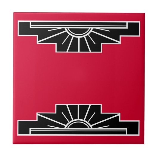 Art Deco Motif in B&W en Red Ceramic Tegel Tegeltje (Voorkant)