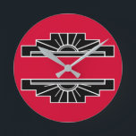 Art Deco Motif in B&W en Red  Ronde Klok<br><div class="desc">Klassieke Kunst Deco zonmotif in zwart-wit met rode achtergrond.</div>