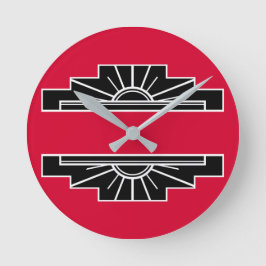 Art Deco Motif in B&W en Red  Ronde Klok